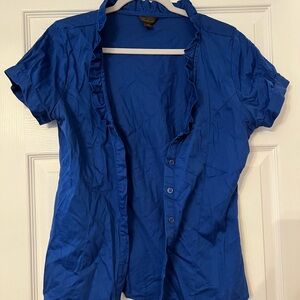 The Limited Blue Ruffled Short Sleeve Button Down Shirt